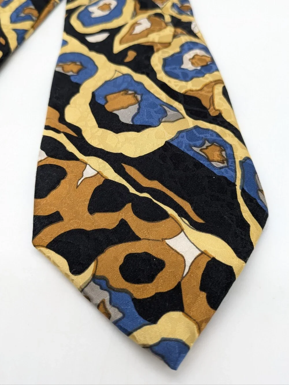 Vintage Accents Black Brown Blue Abstract Silk Mens Tie